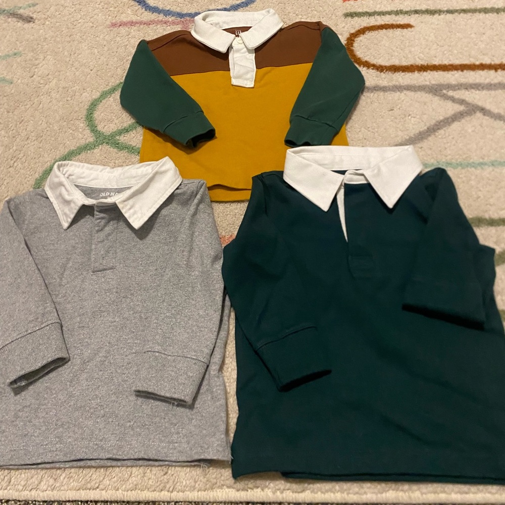 3 toddler boys long sleeve rugby polo shirt. Multi-colored. Size 12-18M.